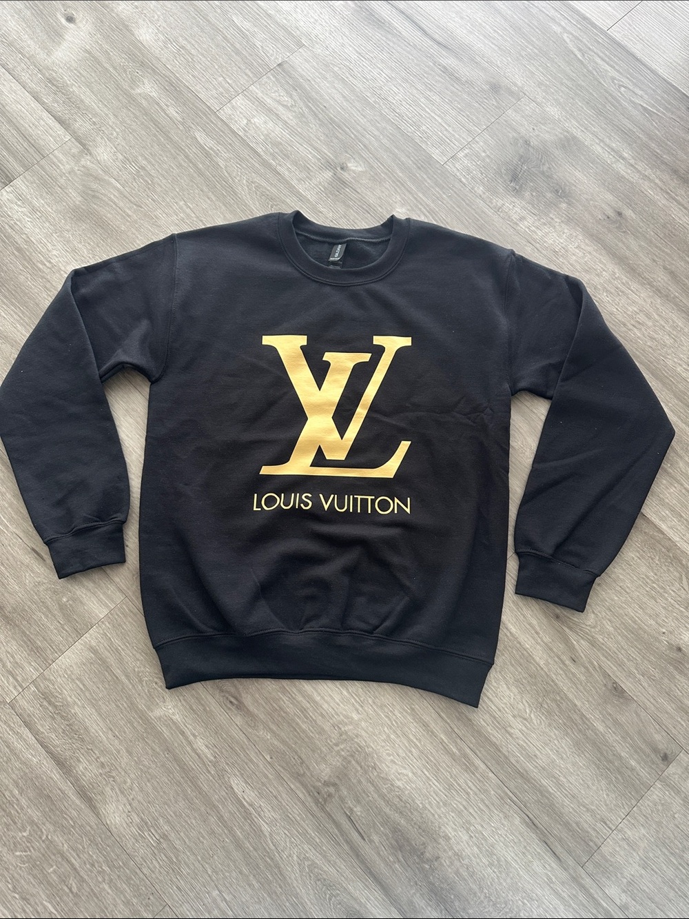 Women's Black Crewneck Sweater with gold Accent